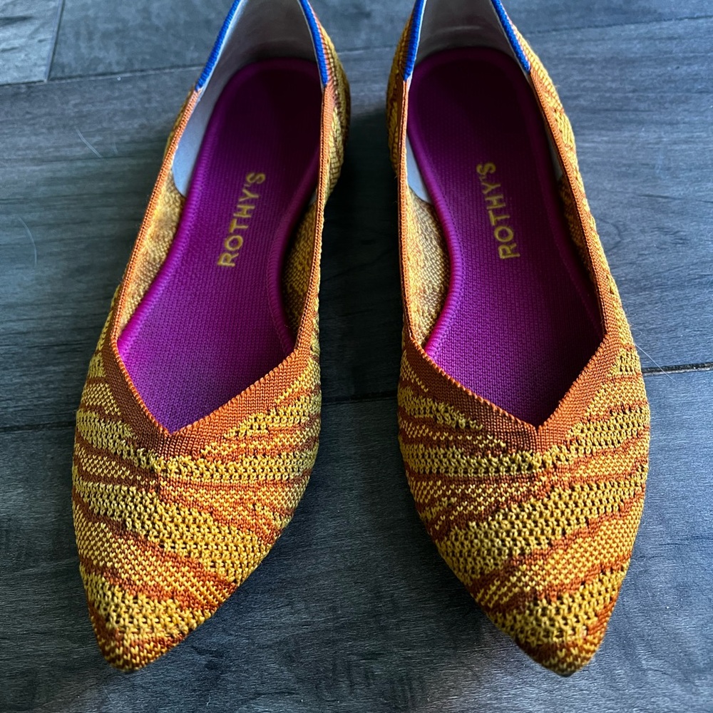 Rothy's Vibrant Orange and Yellow Flats with Pointed Toe